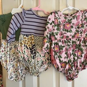 3 Ruffle Butt long sleeve bubbles with matching tights. 12-18m